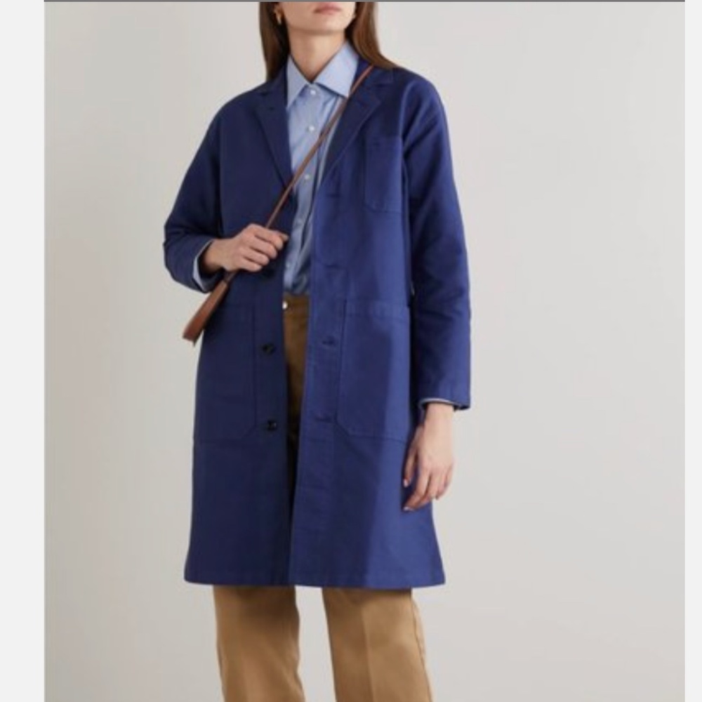 Alex Mill Sz XS Oversized Long Work Chore Jacket Button Up Cotton Twill Navy EUC